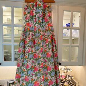 NWT Entro Marigold Tea Length with strapless box pleated top floral dress
